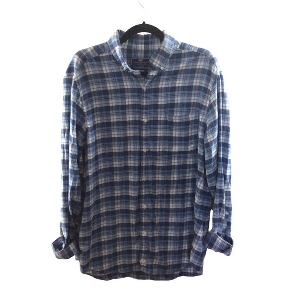 Mens‎ Vineyard Vines Cotton Classic Fit Murray Flannel Shirt Blue Size Large - Picture 1 of 6